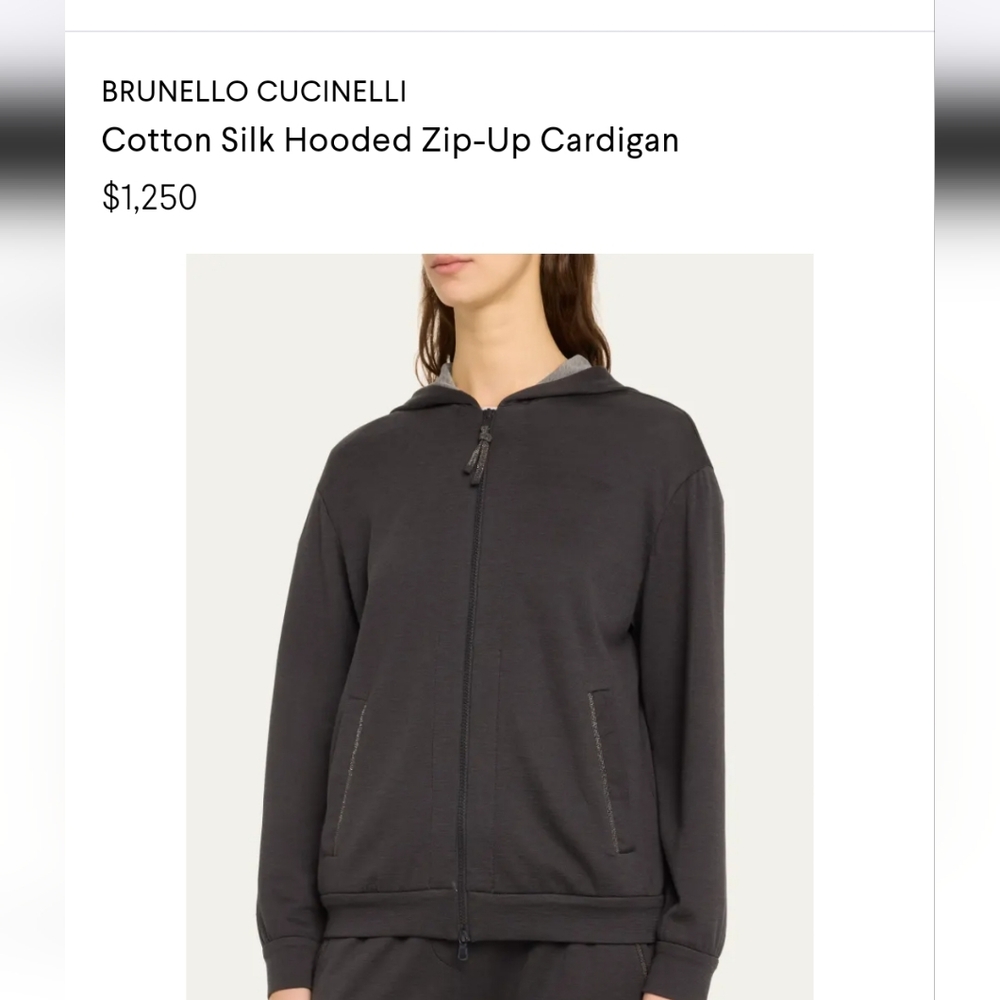 Brunello Cucinelli Black Cotton Silk Hooded Cardigan